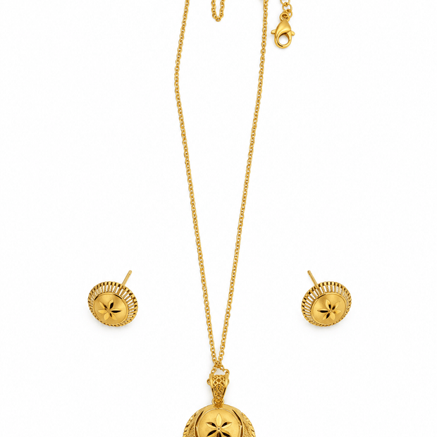 Bhavmayi Golden Round Floral Pendant Necklace & Stud Earrings Set - bhavmayi