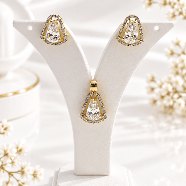 Bhavmayi Golden Teardrop Crystal Pendant & Stud Earrings Set - bhavmayi