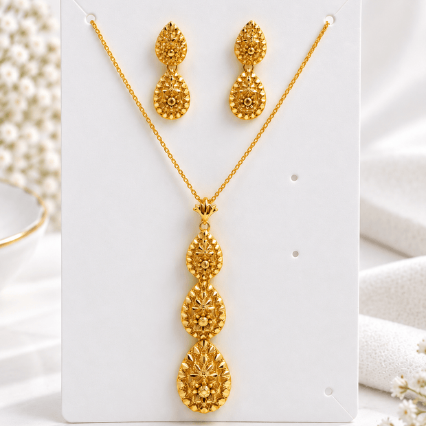 Bhavmayi Golden Teardrop Floral Pendant Necklace Set - bhavmayi