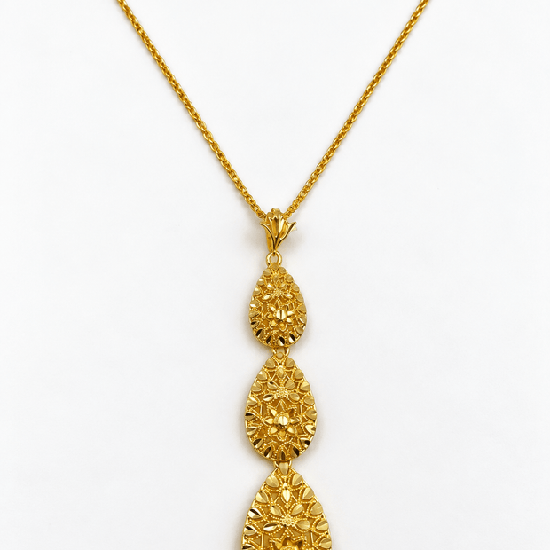 Bhavmayi Golden Teardrop Floral Pendant Necklace Set - bhavmayi