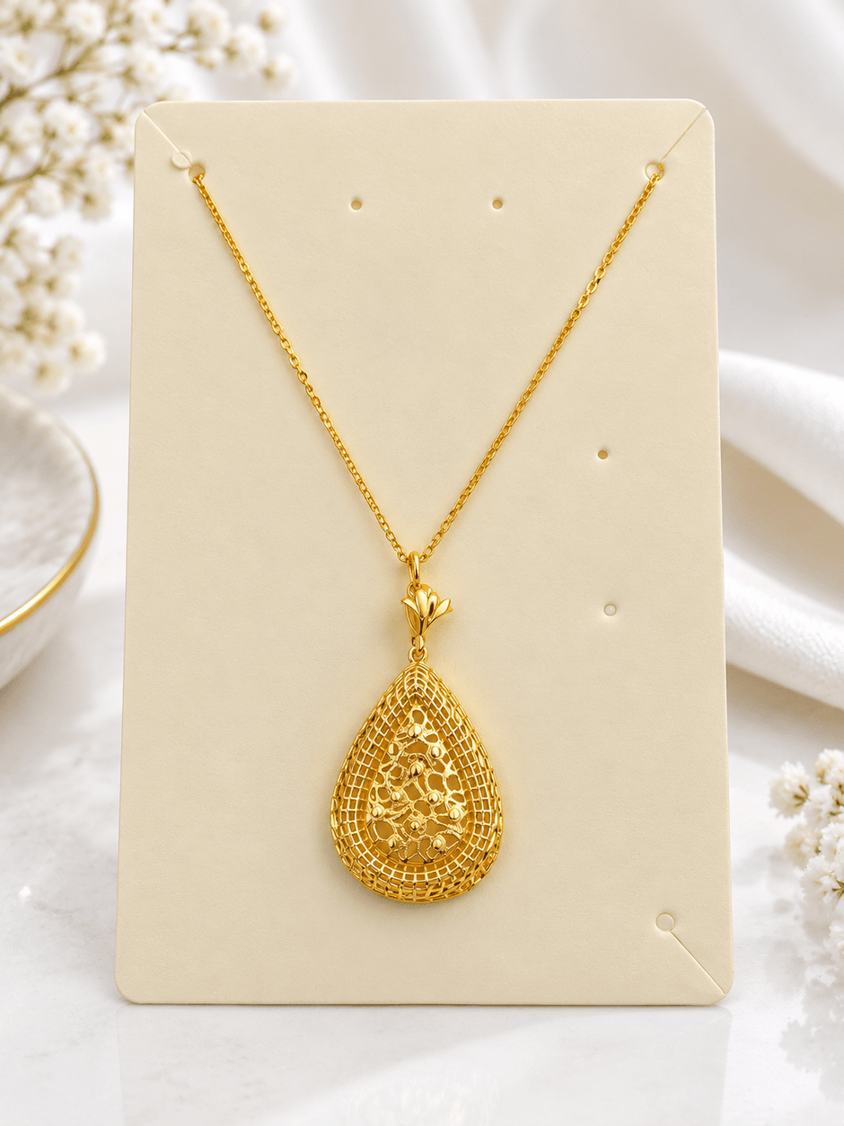 Bhavmayi Golden Teardrop Pendant Necklace & Earrings Set - bhavmayi