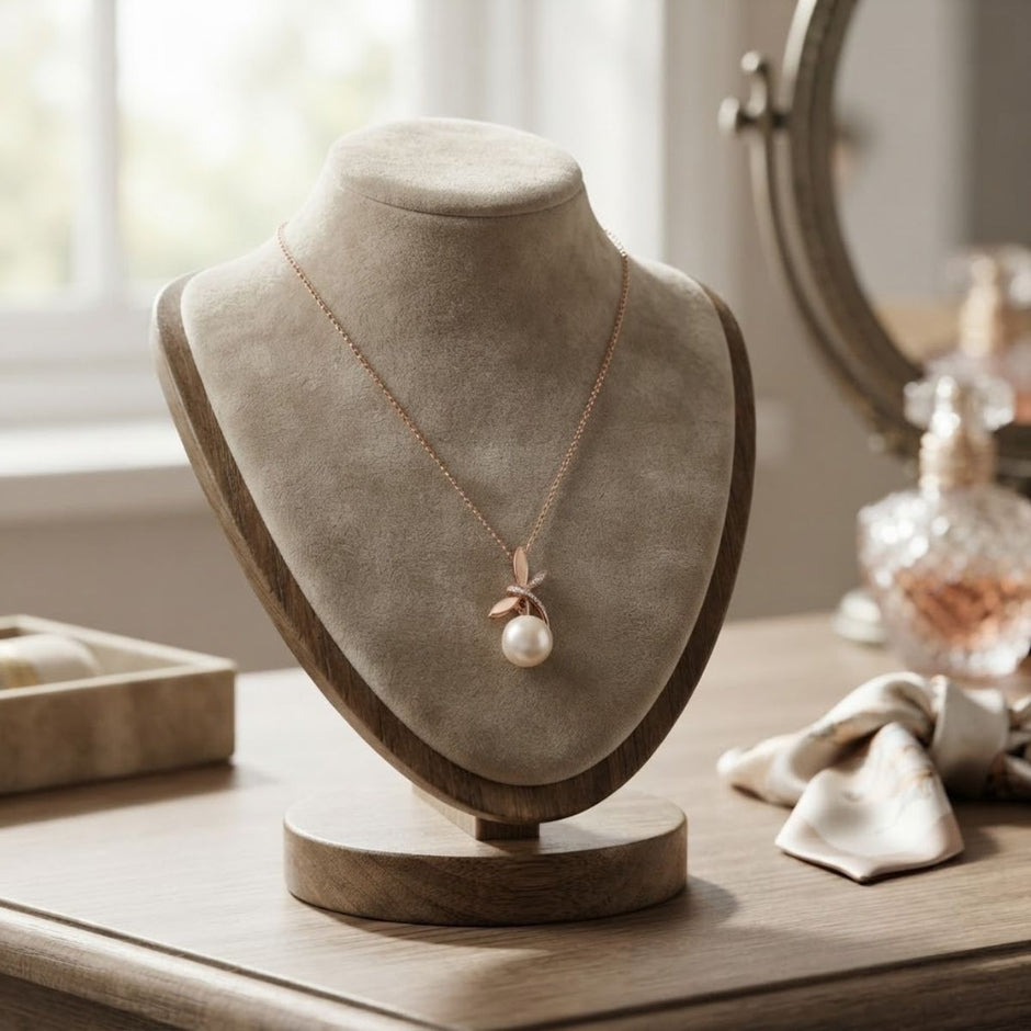 Bhavmayi Graceful Rose Gold Dragonfly & Lustrous Pearl Pendant Set with Earrings. - bhavmayi