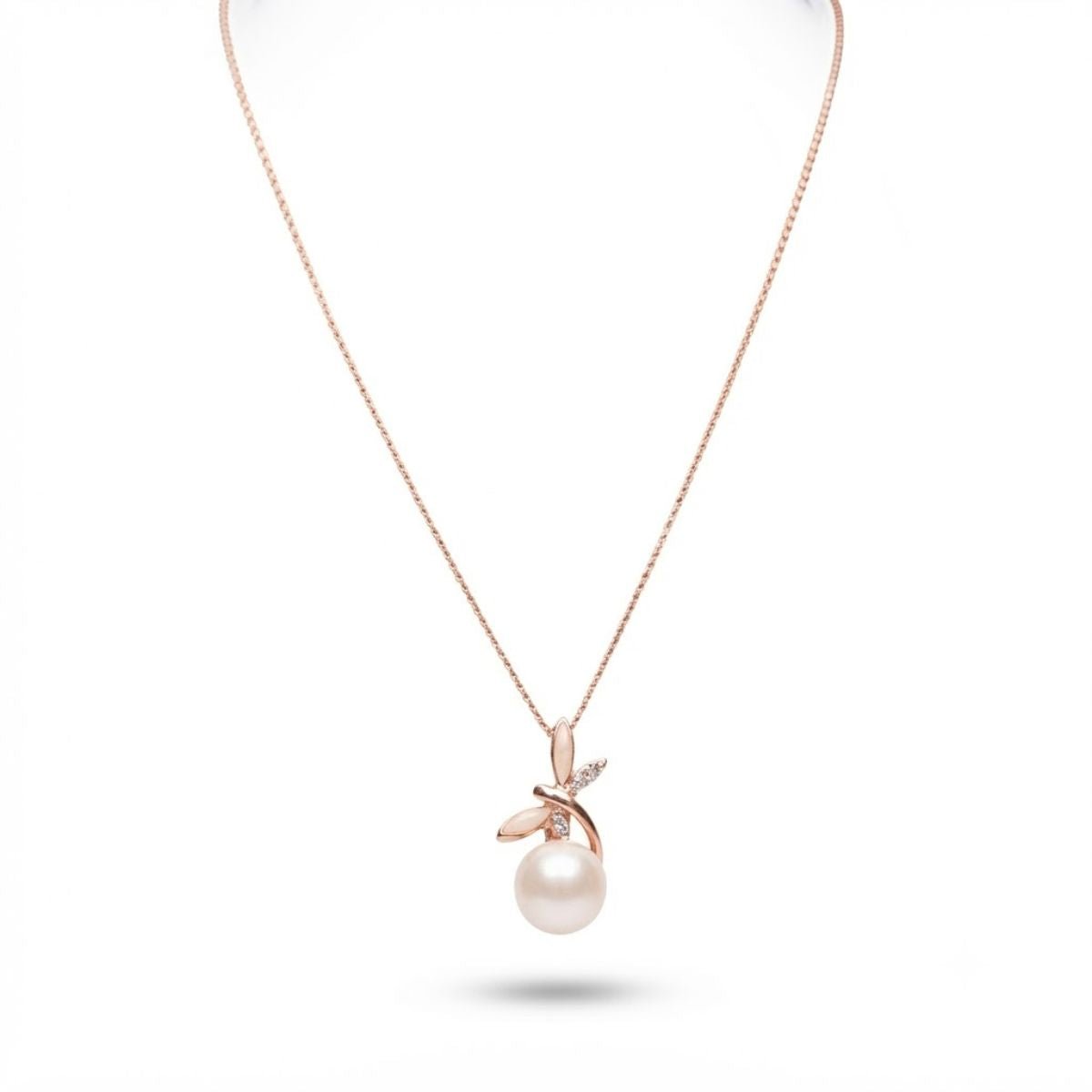 Bhavmayi Graceful Rose Gold Dragonfly & Lustrous Pearl Pendant Set with Earrings. - bhavmayi