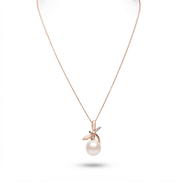 Bhavmayi Graceful Rose Gold Dragonfly & Lustrous Pearl Pendant Set with Earrings. - bhavmayi