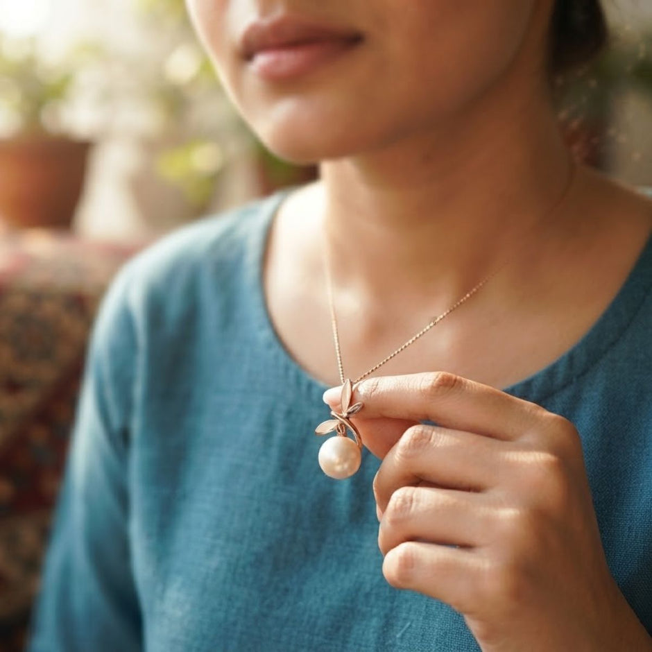Bhavmayi Graceful Rose Gold Dragonfly & Lustrous Pearl Pendant Set with Earrings. - bhavmayi