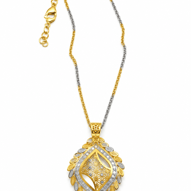 Bhavmayi Leaf-Frame Two-Tone Pendant Necklace & Earring Set - bhavmayi