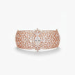 Bhavmayi Luxurious Rose Gold Oval Solitaire Cubic Zirconia Accent Statement Cuff Bracelet with Floral Lattice Pave - bhavmayi