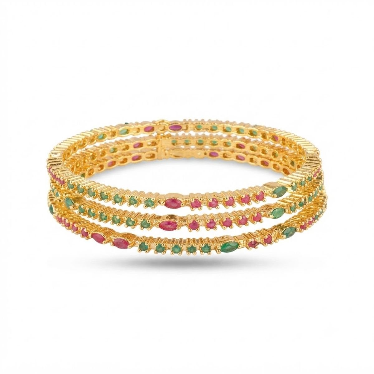 Bhavmayi Multi-Color Ruby Red & Emerald Green Stone-Studded Gold Finish Bangle Set - bhavmayi
