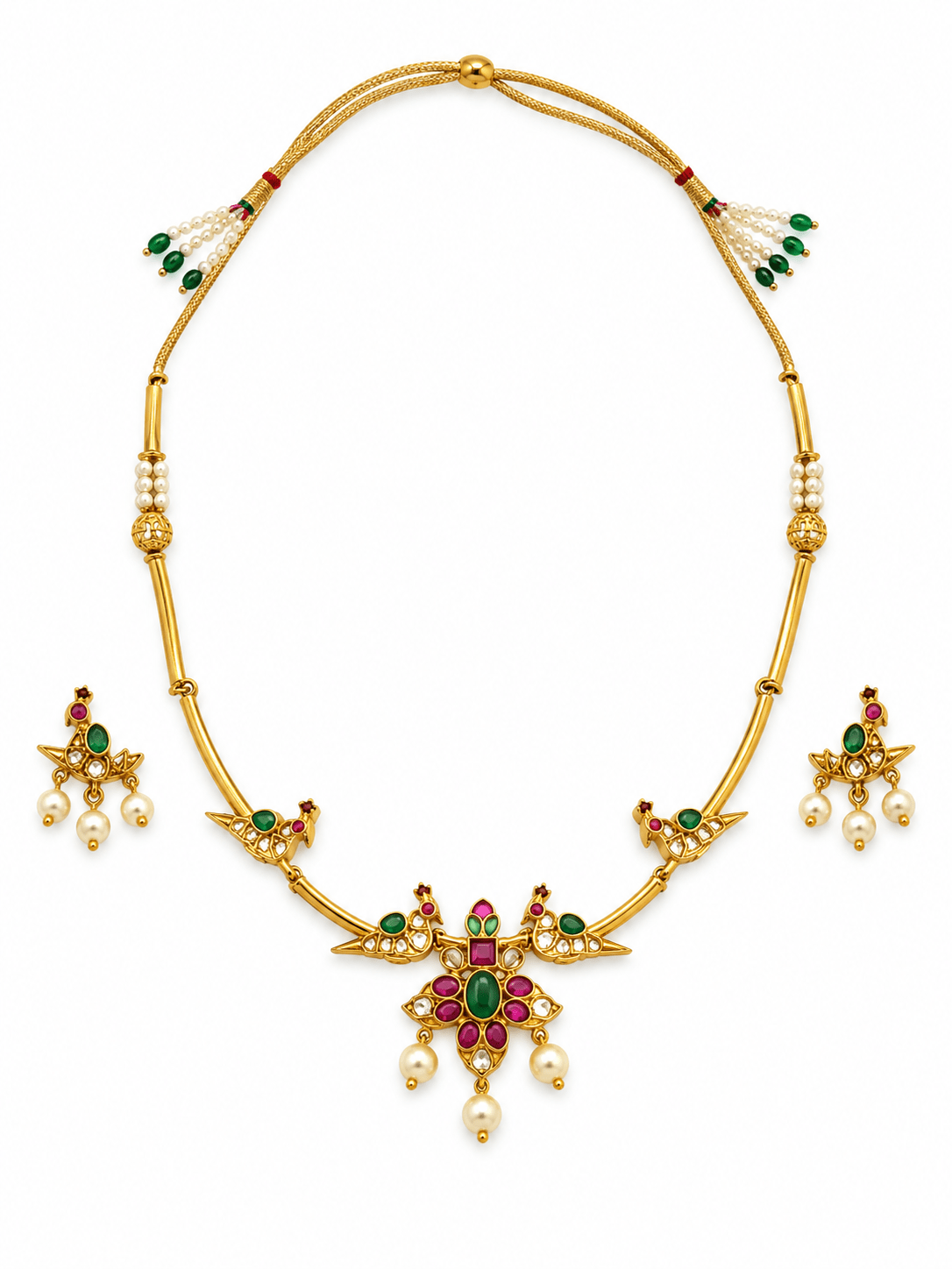 Bhavmayi Multicolour Floral Pearl Pendant Necklace Set - bhavmayi