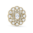 Bhavmayi Oval Zircon Vintage Shield Polki-Diamond Gold Finish Ring with Pave and Trillion Motif Halo - bhavmayi