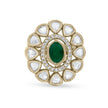 Bhavmayi Oval Zircon Vintage Shield Polki-Diamond Gold Finish Ring with Pave and Trillion Motif Halo - bhavmayi