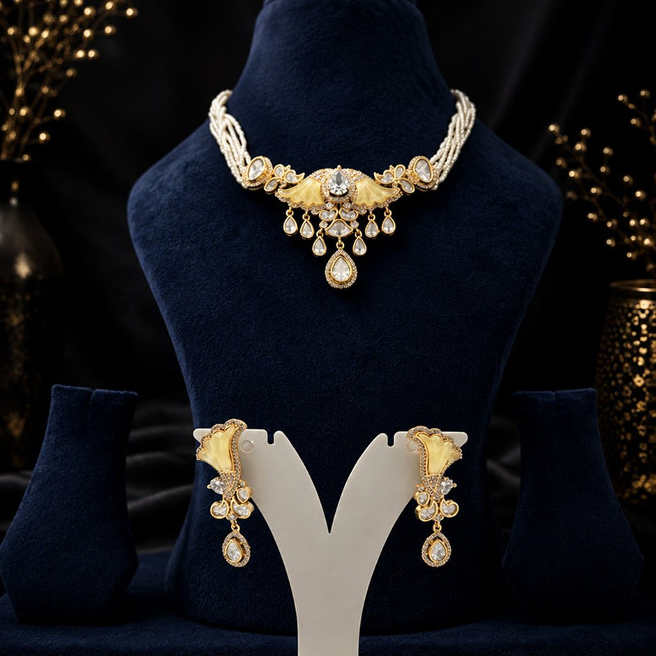 Bhavmayi Pearl & Crystal Gold-Tone Necklace Set - bhavmayi