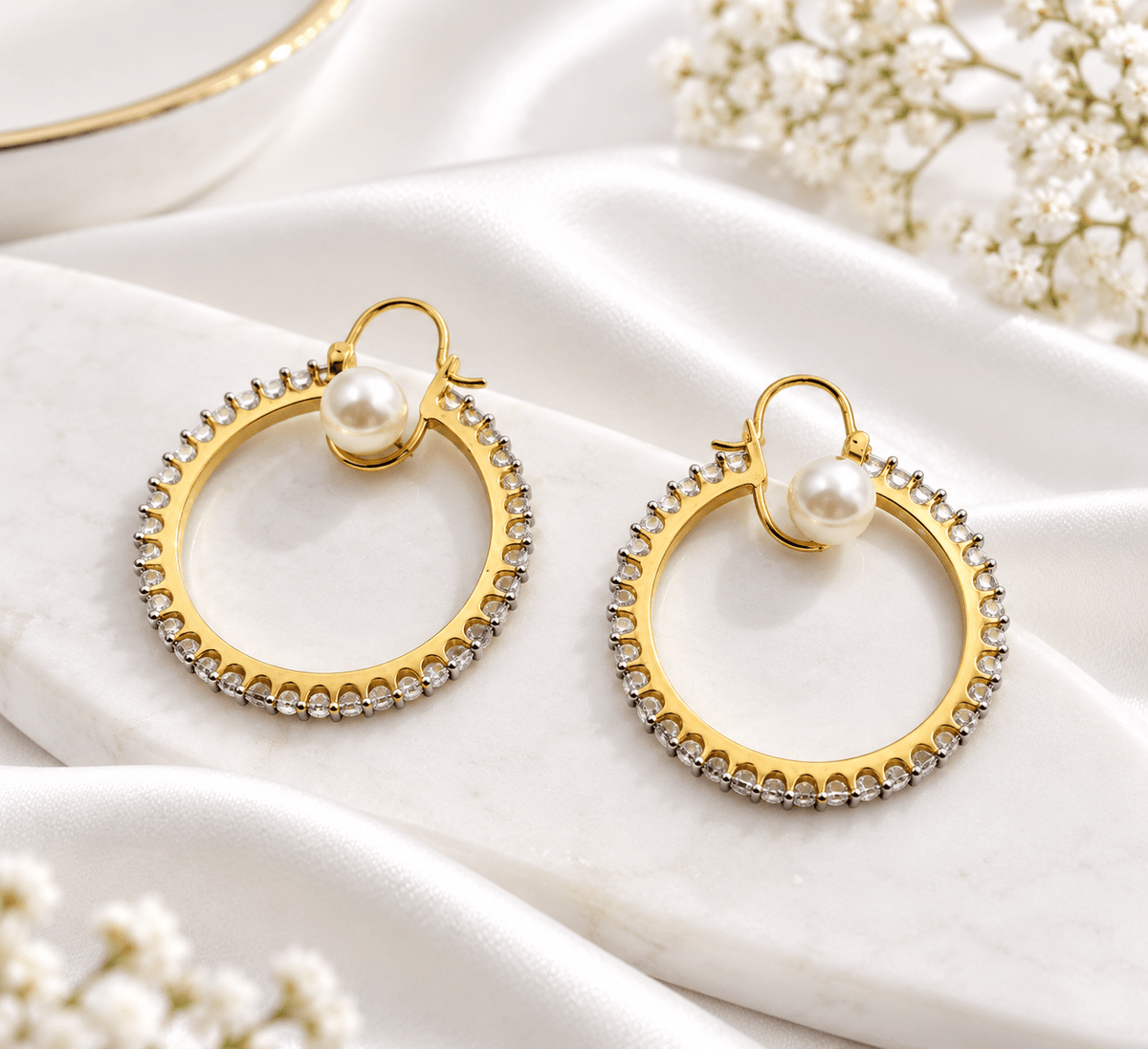 Bhavmayi Pearl Hoop Earrings with Dual-Tone Beaded Detailing - bhavmayi