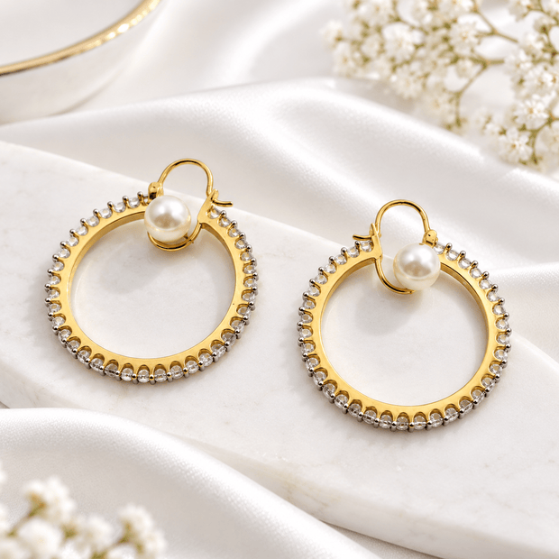 Bhavmayi Pearl Hoop Earrings with Dual-Tone Beaded Detailing - bhavmayi