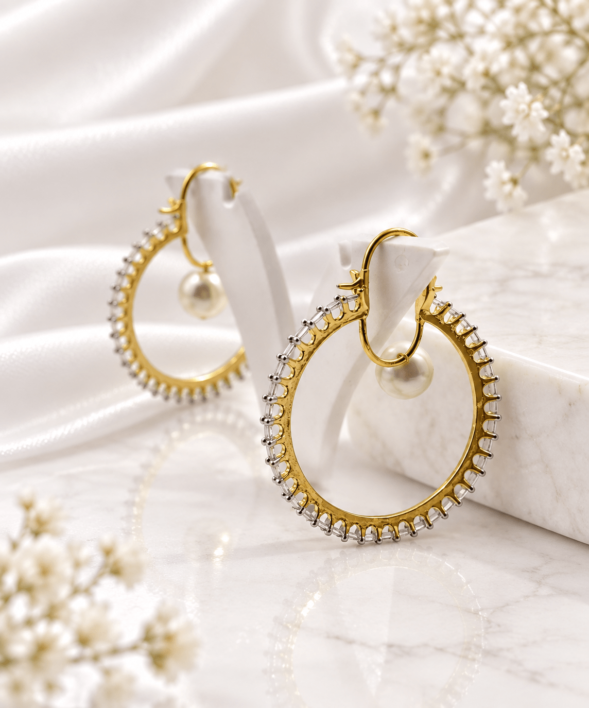 Bhavmayi Pearl Hoop Earrings with Dual-Tone Beaded Detailing - bhavmayi