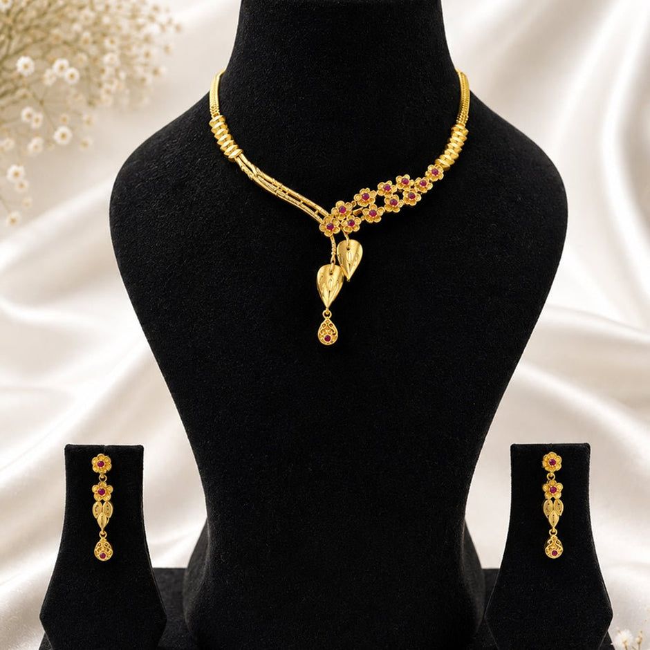 Bhavmayi Pink Floral Elegance Necklace Set - bhavmayi