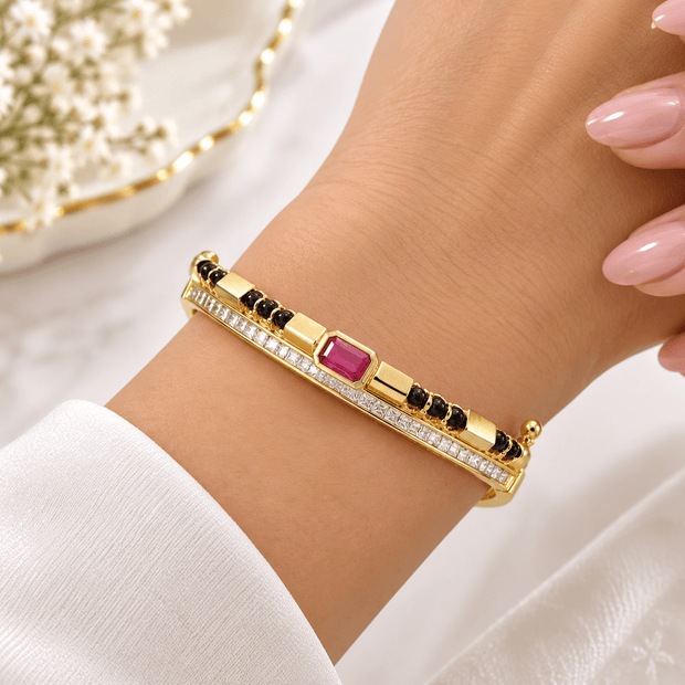 Bhavmayi Pink Gemstone Multi-Rail Gold-Tone Designer Bangle - bhavmayi