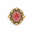 Bhavmayi pink oval crystal statement ring with clear stones and ornate gold-tone detailing - bhavmayi