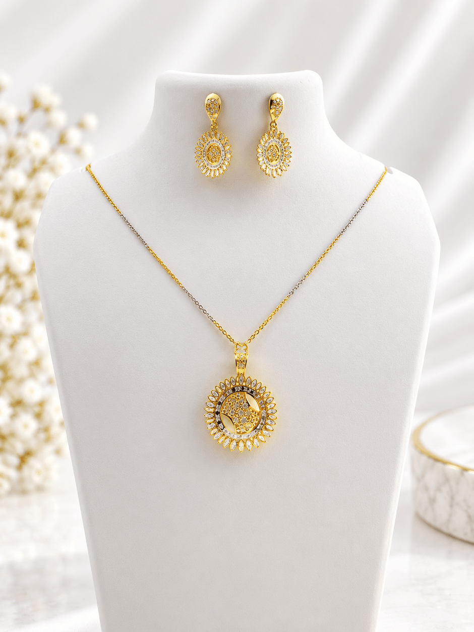Bhavmayi Radiant Oval Halo Pendant Necklace & Earring Set - bhavmayi