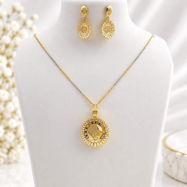 Bhavmayi Radiant Oval Halo Pendant Necklace & Earring Set - bhavmayi