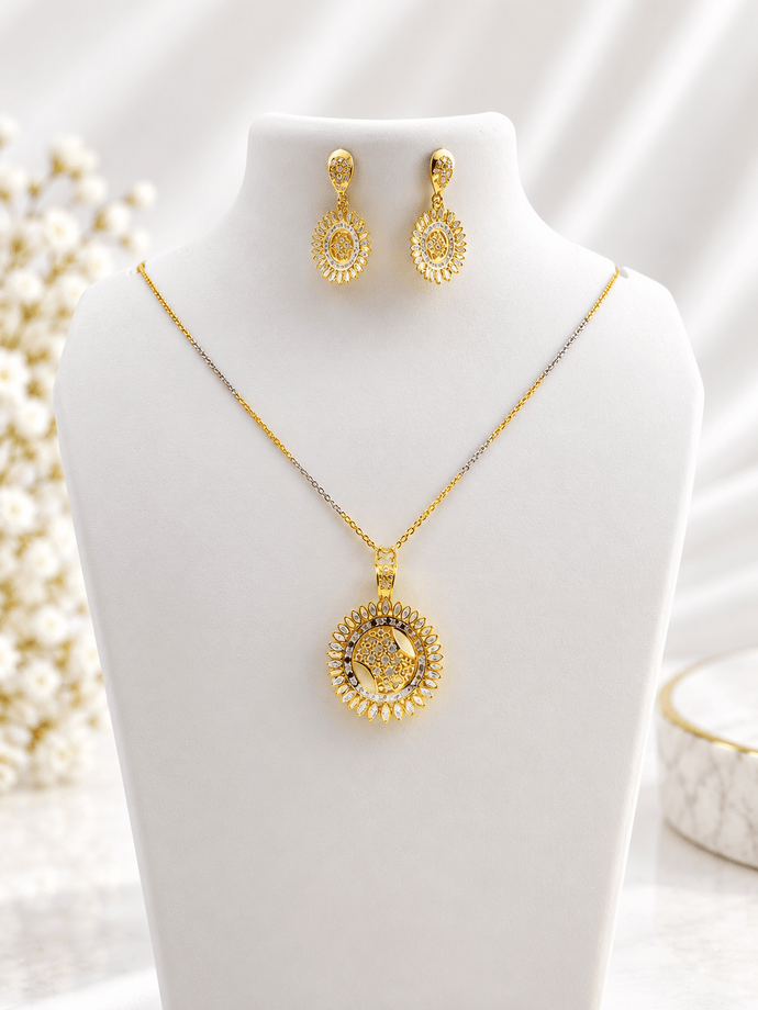 Bhavmayi Radiant Oval Halo Pendant Necklace & Earring Set - bhavmayi