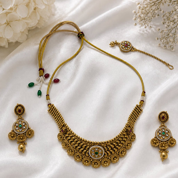 Bhavmayi Rajwada Heritage Multicolor Polki Necklace Set - bhavmayi