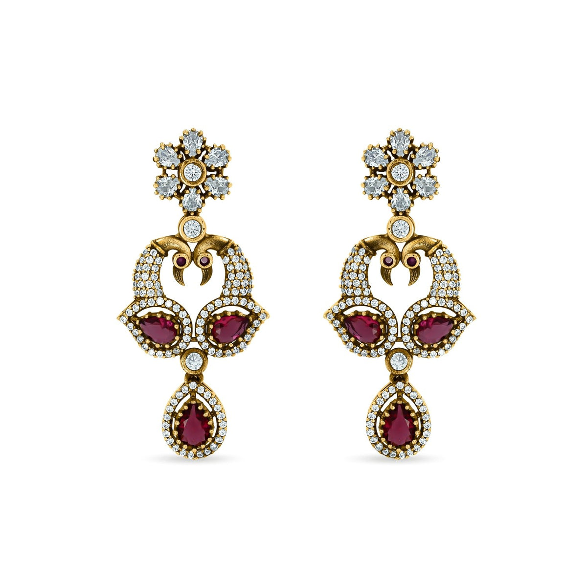 Bhavmayi Regal Peacock-Motif Ruby, Diamond-Polki-Style Heritage Necklace Set with Earrings - bhavmayi