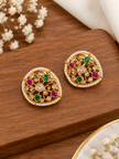 Bhavmayi Regal Pearl Border Multicolour Statement Stud Earrings - bhavmayi