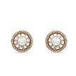 Bhavmayi Rose Gold Freshwater Pearl Stud Earrings with Baguette Cut Crystal Sunburst Halo - bhavmayi