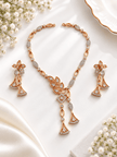 Bhavmayi Rose Gold Leaf Motif Necklace Set with Drop Earrings - bhavmayi