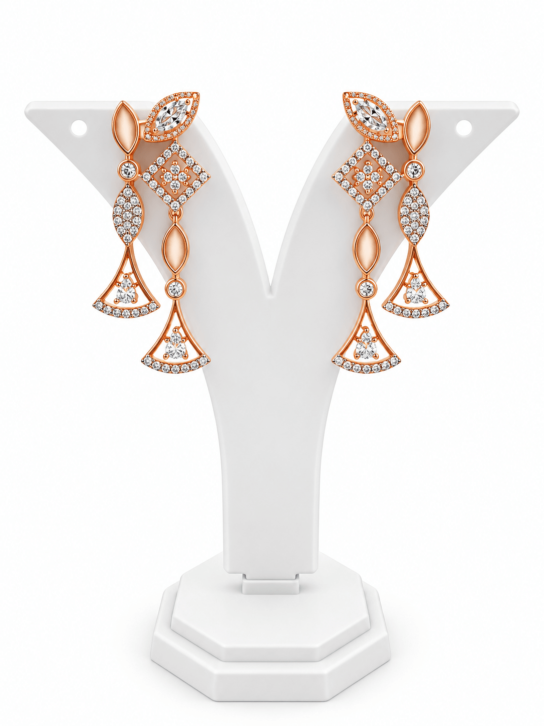 Bhavmayi Rose Gold Leaf Motif Necklace Set with Drop Earrings - bhavmayi