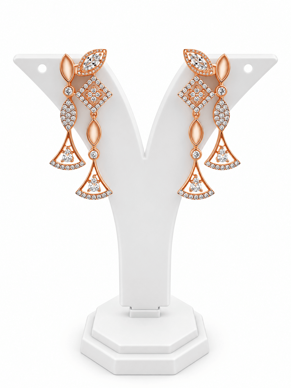 Bhavmayi Rose Gold Leaf Motif Necklace Set with Drop Earrings - bhavmayi