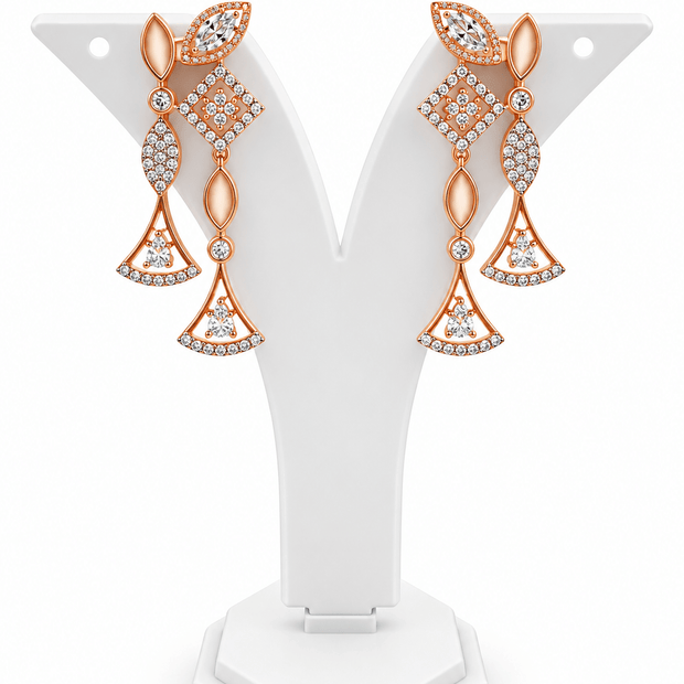 Bhavmayi Rose Gold Leaf Motif Necklace Set with Drop Earrings - bhavmayi