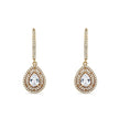Bhavmayi Rose Gold Pear Cut Cubic Zirconia Double Halo Teardrop Drop Earrings with Pave Bar Stem. - bhavmayi