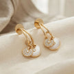 Bhavmayi Rose Gold Plated Curved Half-Hoop Earrings with Pave Crystal & Nude Enamel Dual Disc Charms - bhavmayi