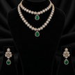 Bhavmayi rose gold-tone layered necklace with triangular clear accents and two green faceted teardrop pendants - bhavmayi