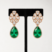 Bhavmayi rose gold-tone layered necklace with triangular clear accents and two green faceted teardrop pendants - bhavmayi