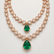 Bhavmayi rose gold-tone layered necklace with triangular clear accents and two green faceted teardrop pendants - bhavmayi