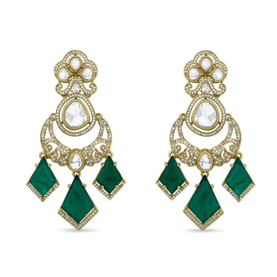 Bhavmayi Royal Chandbali Red Ruby Kite-Drop Statement Earrings with Intricate Gold Filigree Accent - bhavmayi