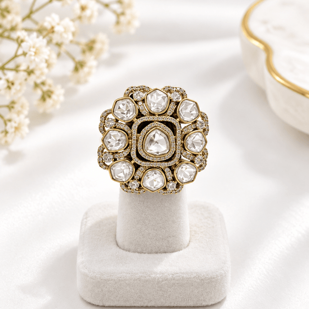 Bhavmayi Royal Crystal Halo Statement Ring - bhavmayi