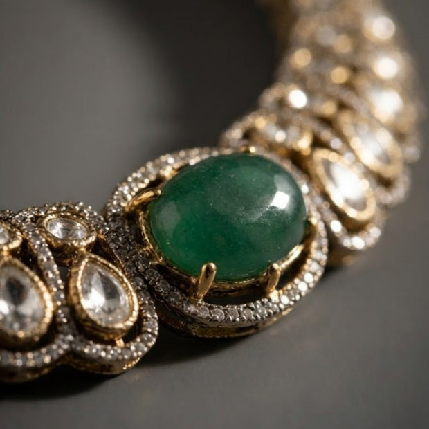 Bhavmayi Royal Emerald & Polki Style Heritage Necklace Set - bhavmayi