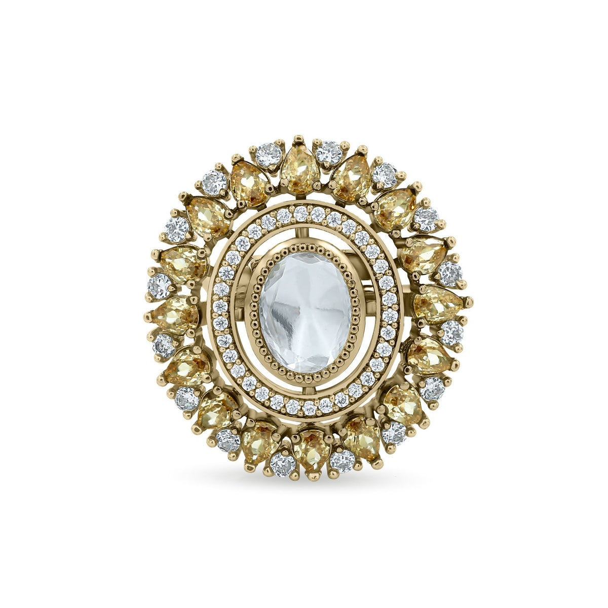Bhavmayi Royal Polki Emeralds and Diamonds Mandala Statement Ring - bhavmayi