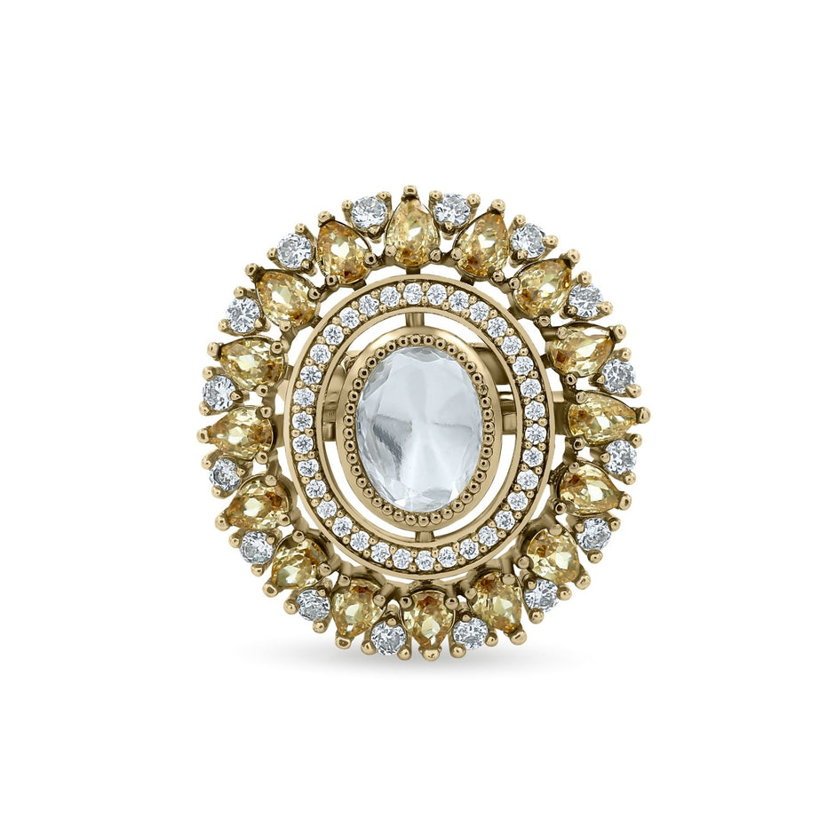 Bhavmayi Royal Polki Emeralds and Diamonds Mandala Statement Ring - bhavmayi