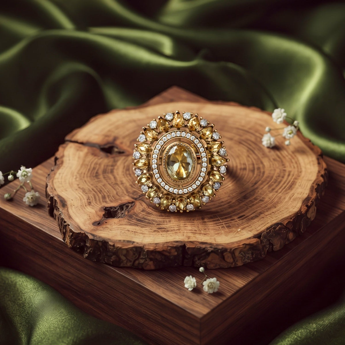 Bhavmayi Royal Polki Emeralds and Diamonds Mandala Statement Ring - bhavmayi