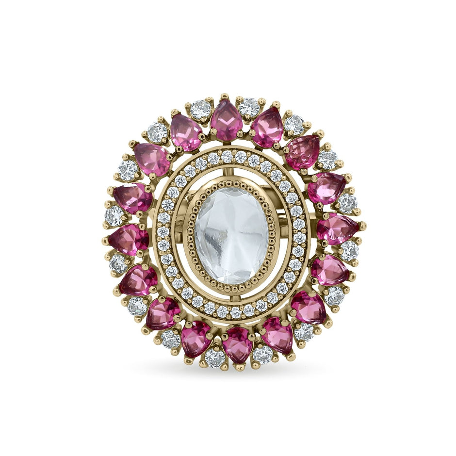 Bhavmayi Royal Polki Emeralds and Diamonds Mandala Statement Ring - bhavmayi