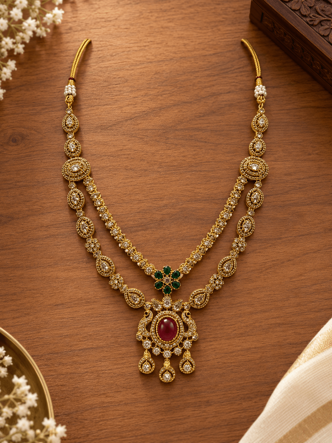 Bhavmayi Royal Ruby Green Stone Necklace Set with Matching Earrings - bhavmayi