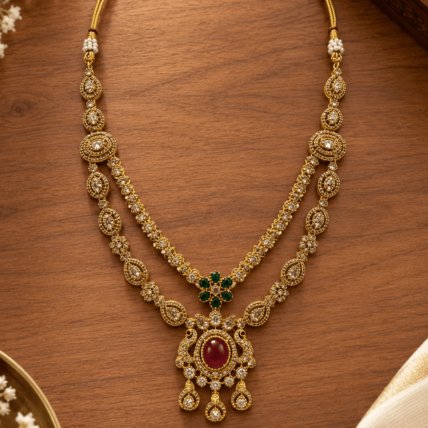 Bhavmayi Royal Ruby Green Stone Necklace Set with Matching Earrings - bhavmayi