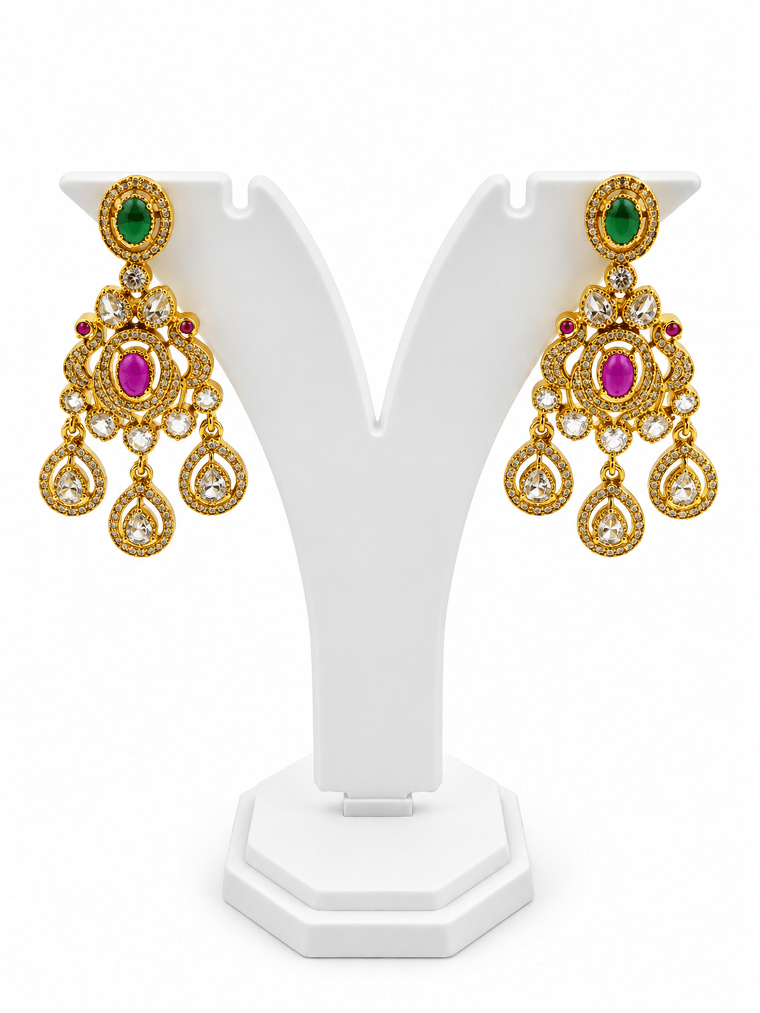 Bhavmayi Royal Ruby Green Stone Necklace Set with Matching Earrings - bhavmayi