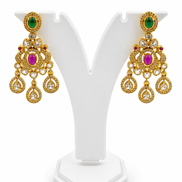 Bhavmayi Royal Ruby Green Stone Necklace Set with Matching Earrings - bhavmayi