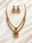 Bhavmayi Royal Ruby Green Stone Necklace Set with Matching Earrings - bhavmayi